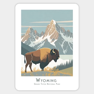 Vinatge Retra abstract minimalist Wyoming Grand Teton National Park Bison Poster Sticker